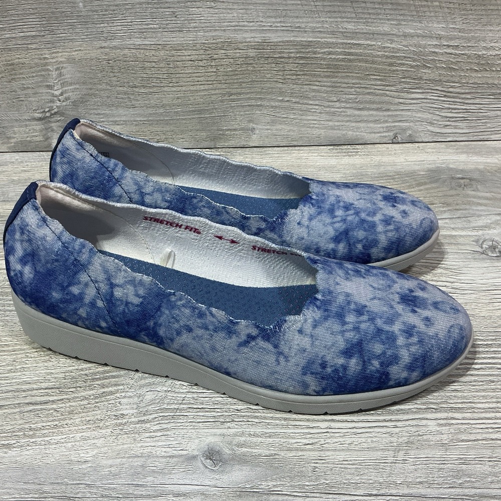 Skechers Cleo Flex Loafers Women's 9 Blue Tie-Dye Wedge Hippie Slip On Comfort